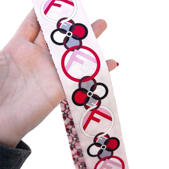 Fendi Roma Silk Twilly Wrappy Scarf Logo Flowerland Pink Red Circle Designer - Picture 6 of 7